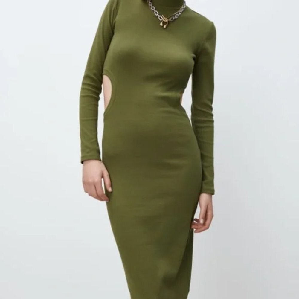 Zara Green Cut Out Bodycon Dress Midi length new with tags size M